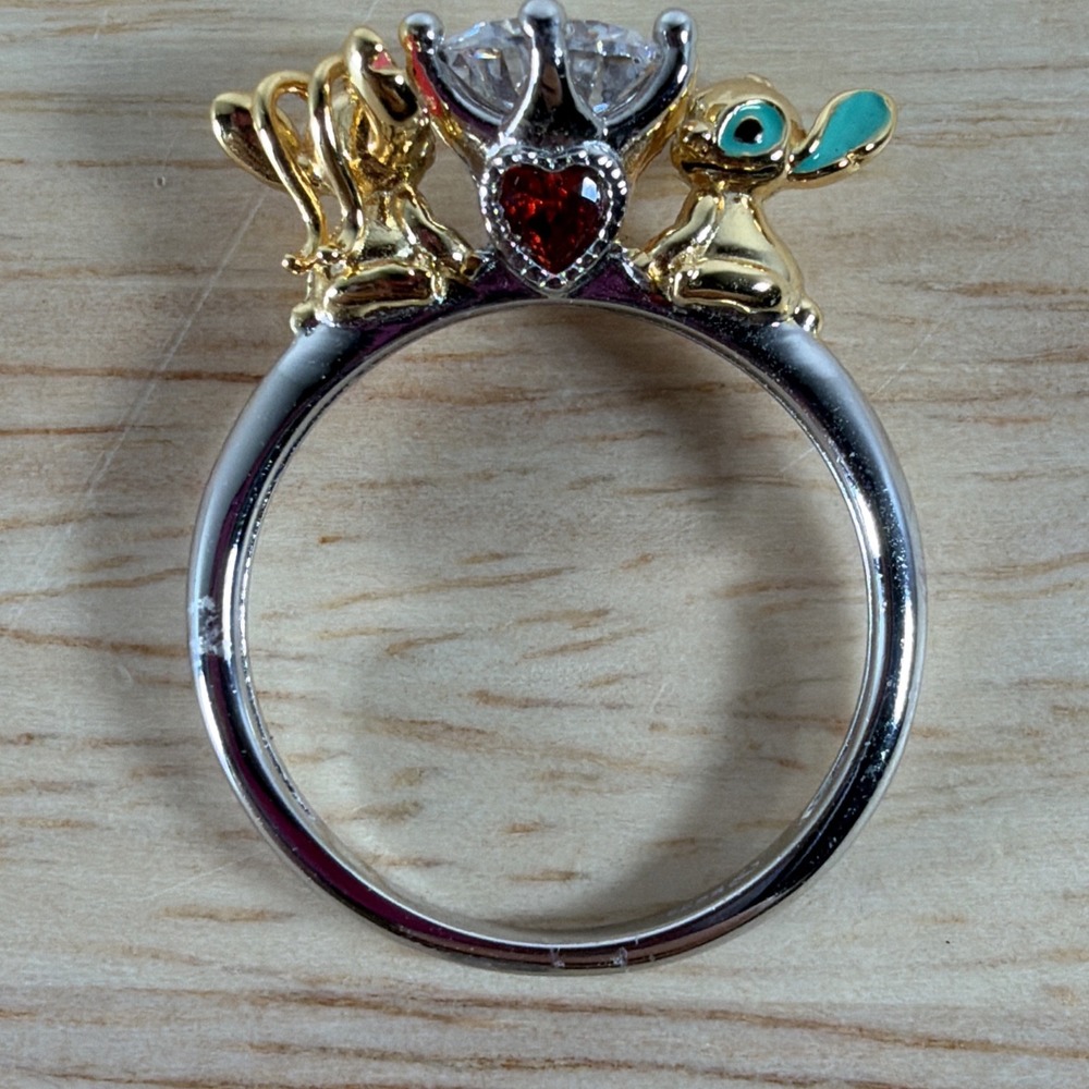 Jeulia Hug Me Lilo & Stitch 925 Sterling Silver Ring Size 7 Gold Tone And Silver